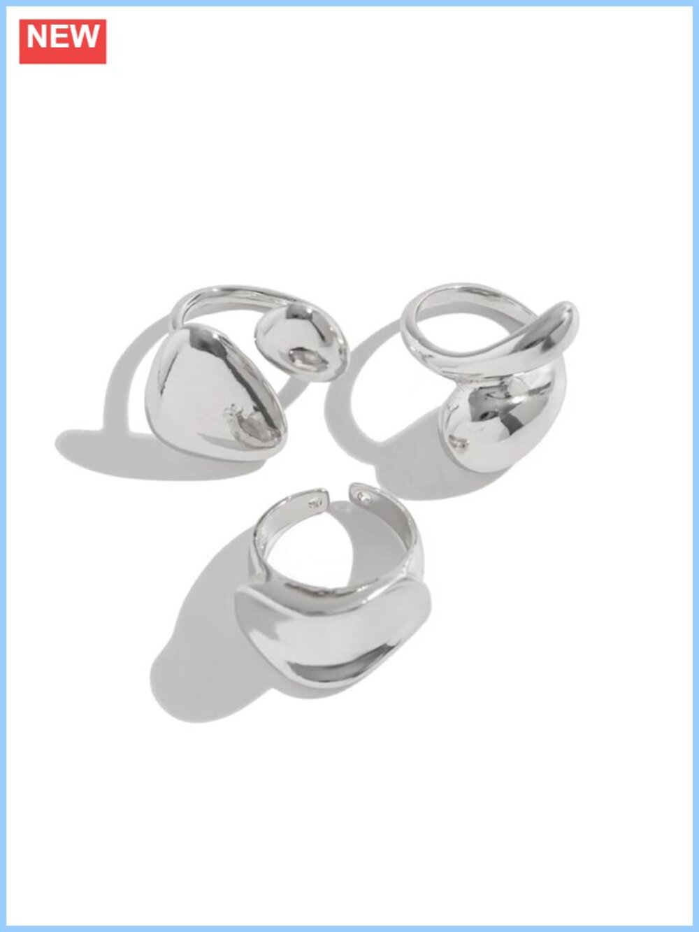 Chunky Stainless Steel Adjustable Stacking Rings Set Statement Jewelry - Picture 5 of 5
